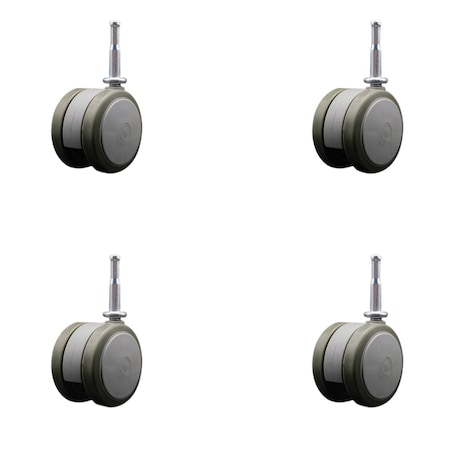 Service Caster 2-3/8'' Gray Floor Safe Twin Wheel Casters 5/16 Grip Neck Stem , 4PK SCC-GN02S60-TPR-GRY-4